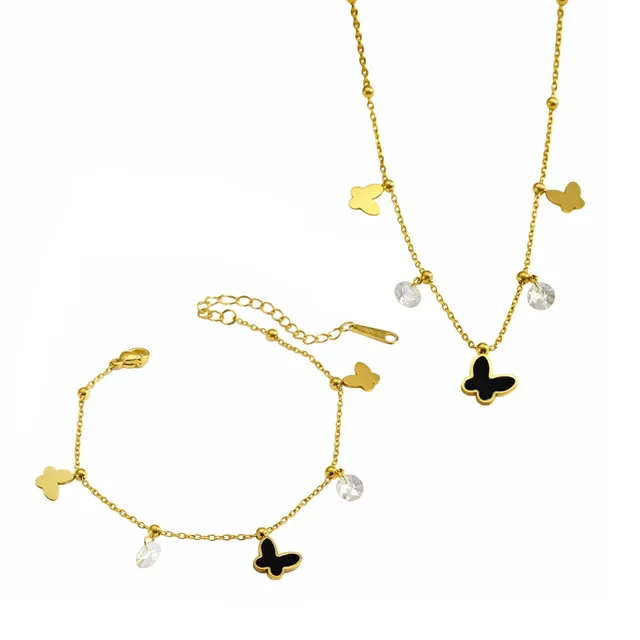 Rafini Butterfly Black set lanț + brățară aur 18K