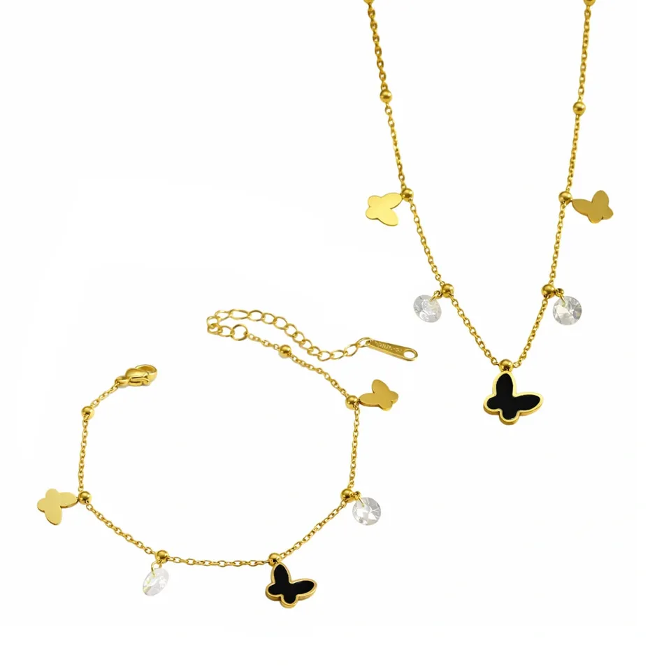 Rafini Butterfly Black set lanț + brățară aur 18K
