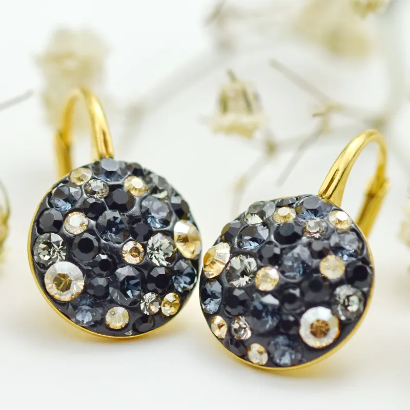 Margeluta.dincristal Chaton Ball Black & Golden cercei aurii 12 mm