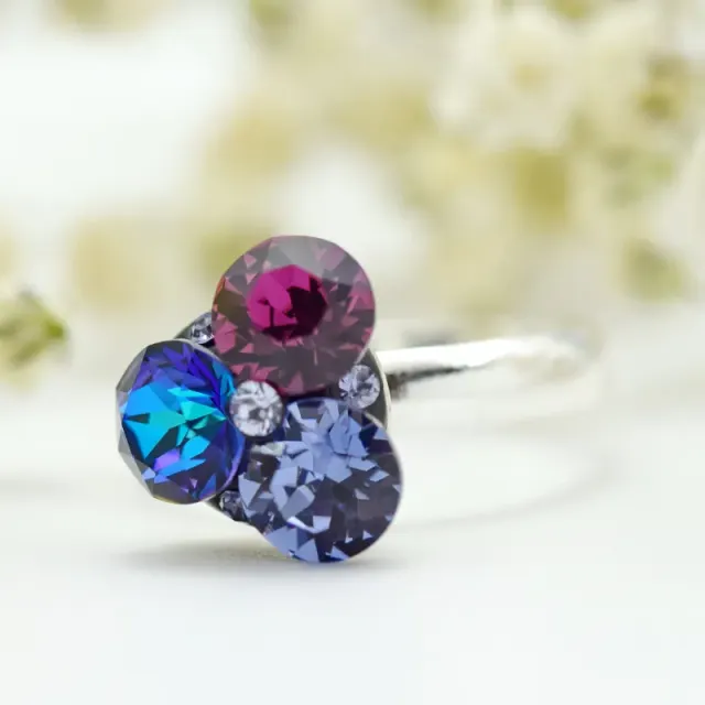 Margeluta.dincristal Trio Chaton inel argint 925 reglabil