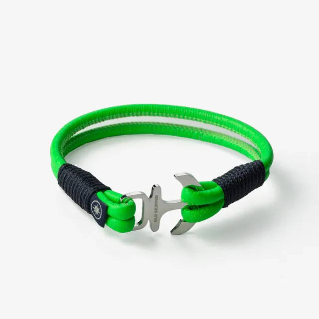 Old Skipper Neon Wave bratara piele verde ancora