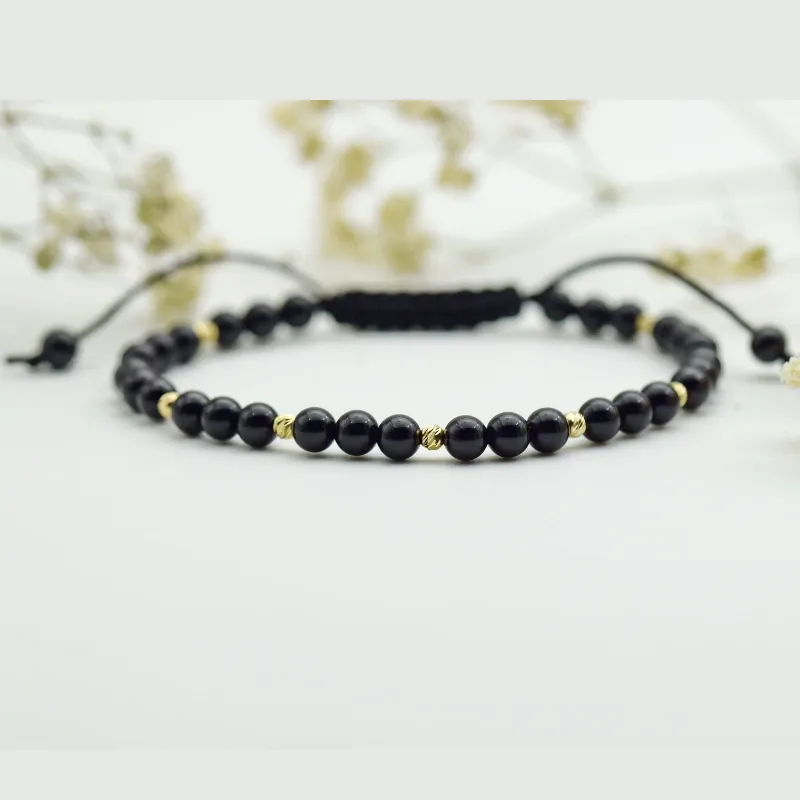 Mărgeluța din Cristal Onix brățară reglabilă mărgele aur 14K