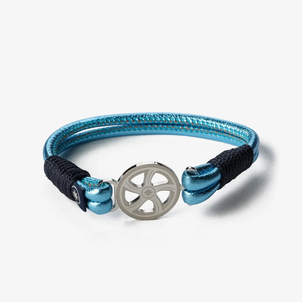 Old Skipper Breeze Metallic brățară piele Wheel bleu deschis