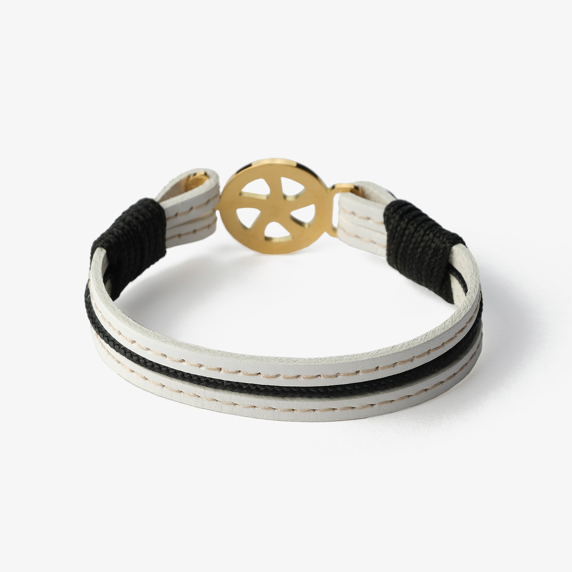 Old Skipper Ivory Luxe bratara piele alba aurie ancora 18 cm