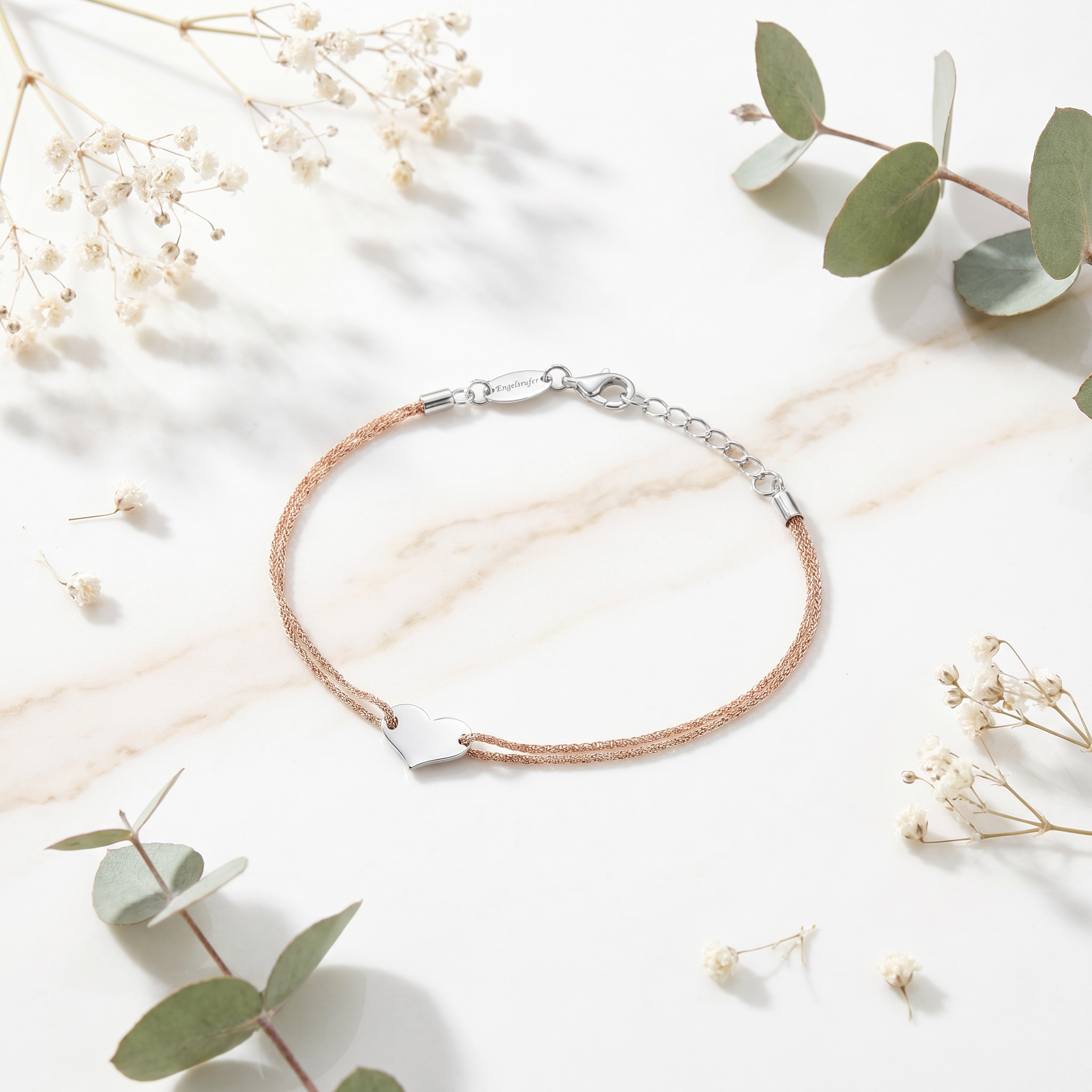 Engelsrufer Inimă brățară nylon roz argint 925