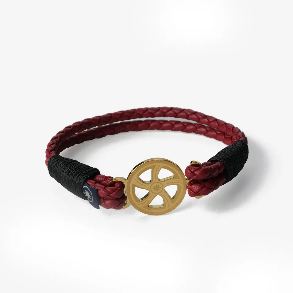 Old Skipper Crimson Waves brățară piele roșie împletită