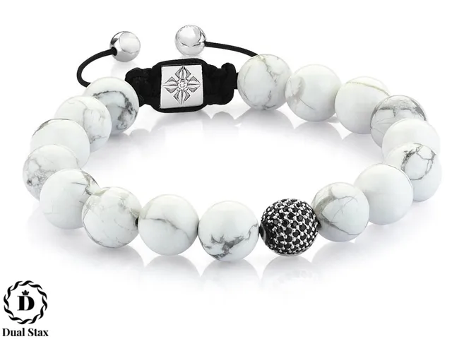 DualStax Howlite bratara dama alba reglabila