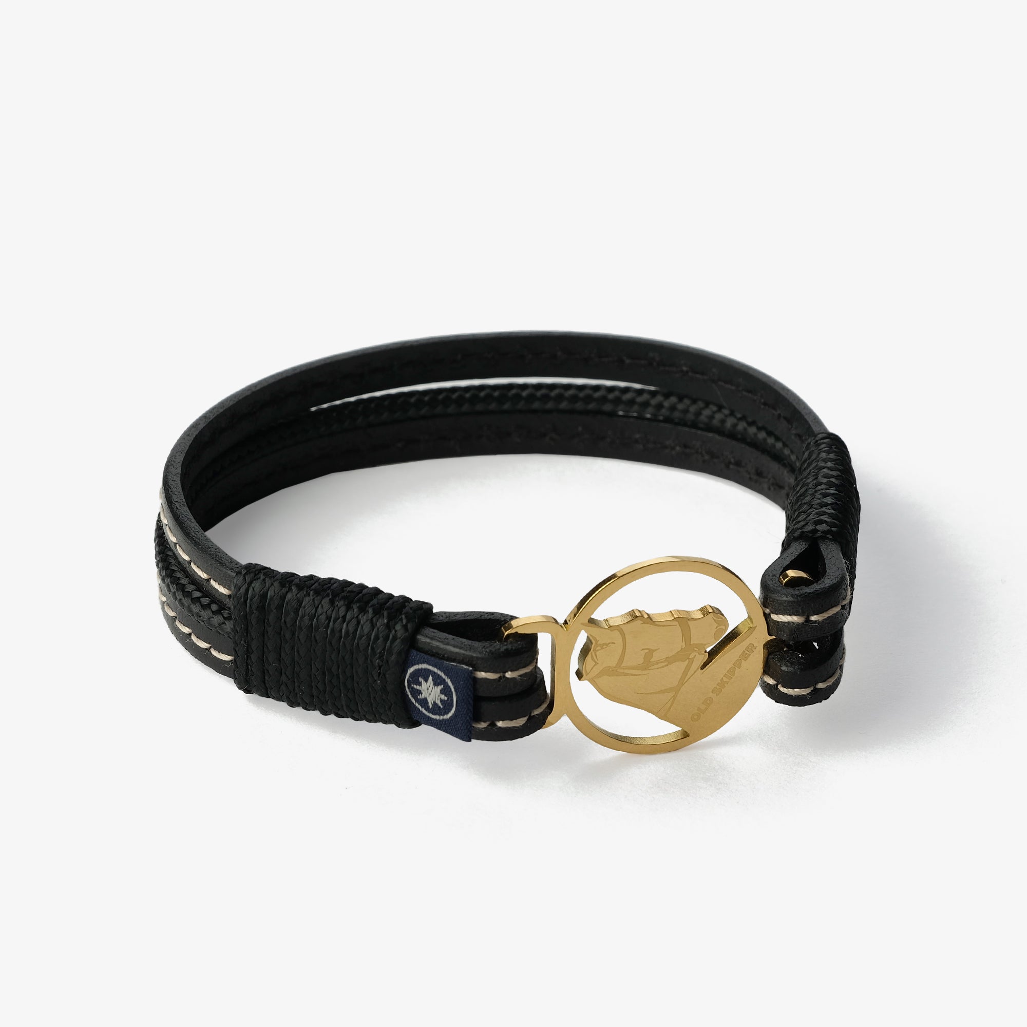 Old Skipper Midnight Elegance brățară piele neagră ancoră aurie