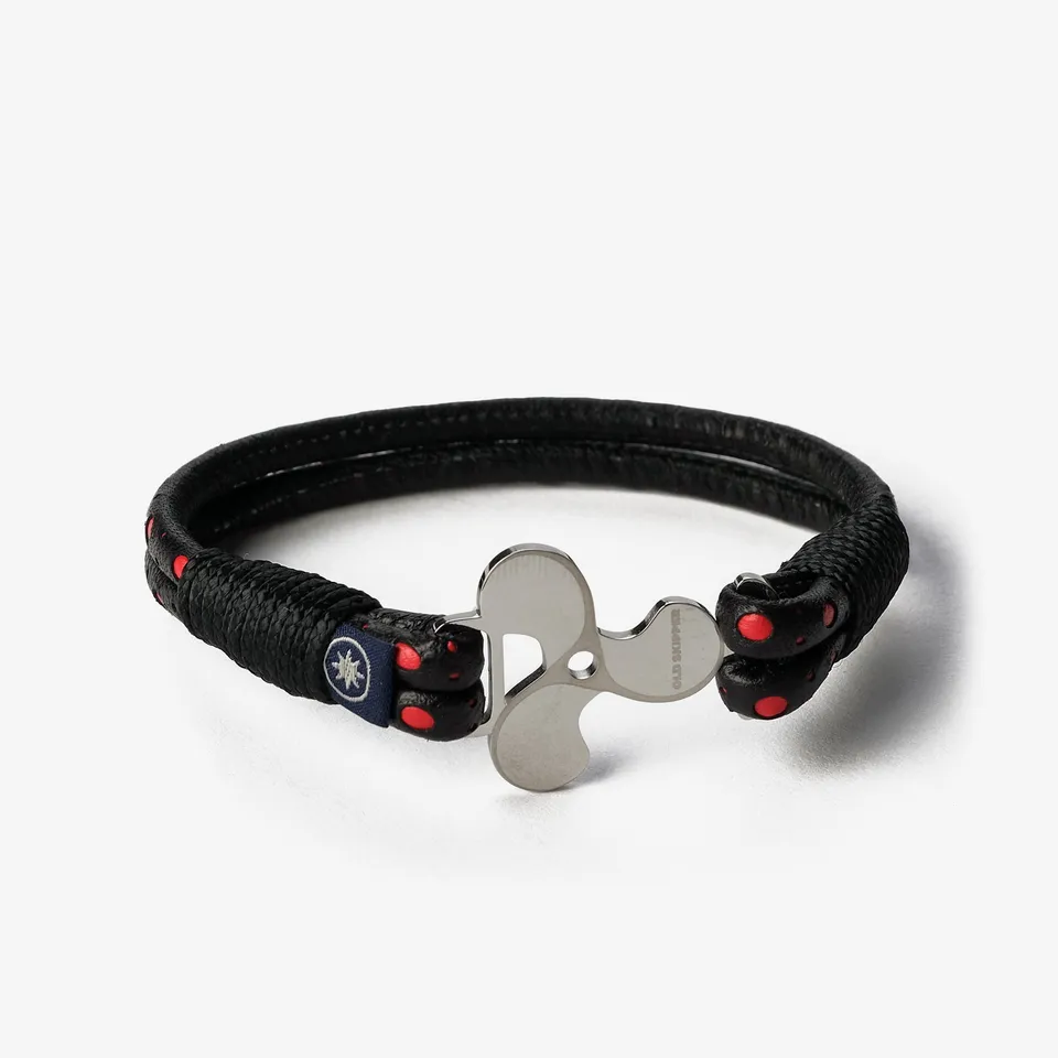 Old Skipper Intarsia bratara piele negru-rosu elice