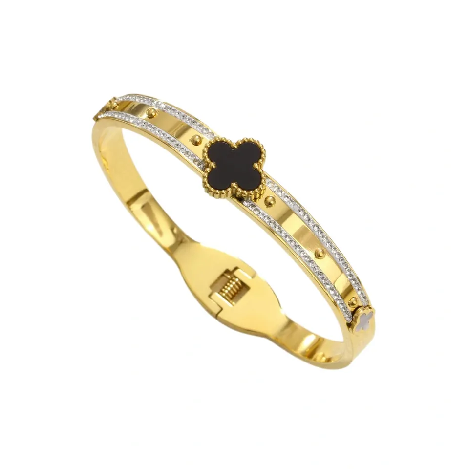 Rafini Clover Shine brățară placată aur 18k