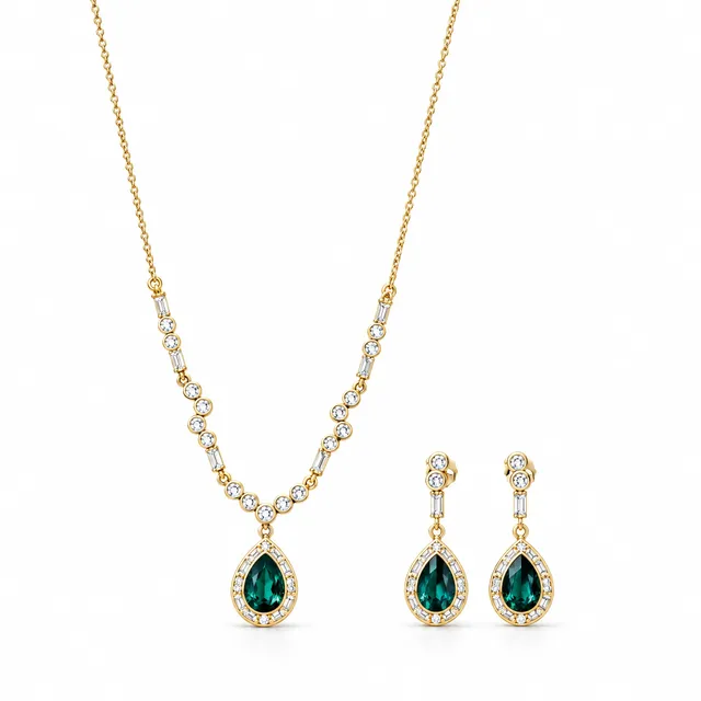 Rafini Emerald Tear set oțel pandantiv verde