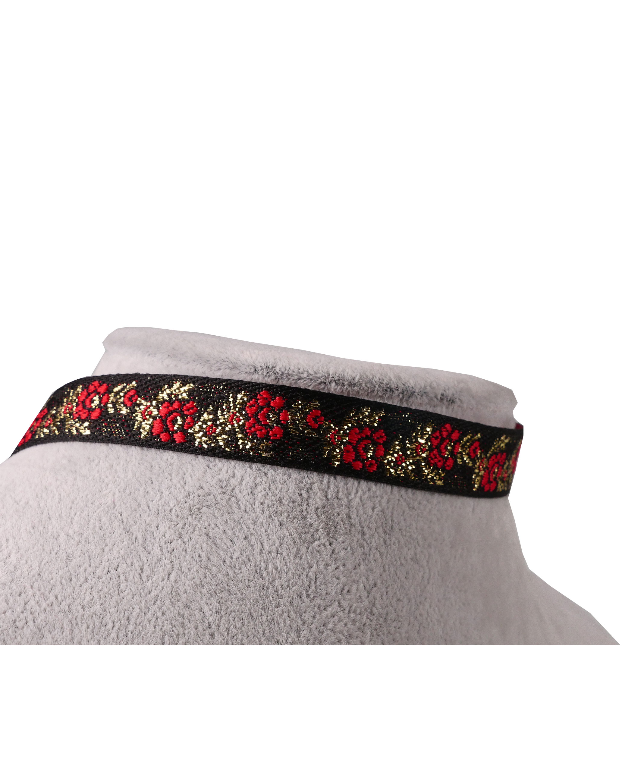CrisFeather Cherry Chicha choker textil negru cu roșu