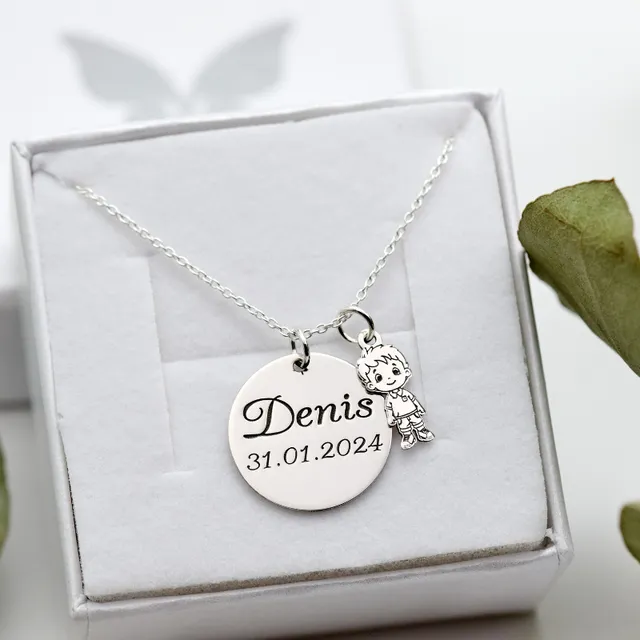 Margeluta.dincristal Banut Simbol Baietel lantisor argint 925 personalizat