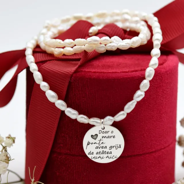 Margeluta.dincristal colier perle cultura inima mare argint 925 personalizat