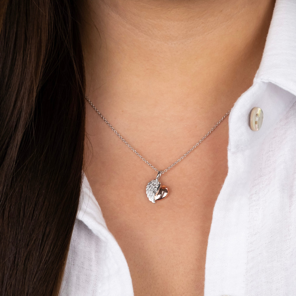 Engelsrufer Herzflügel colier argint bicolor cu zirconia