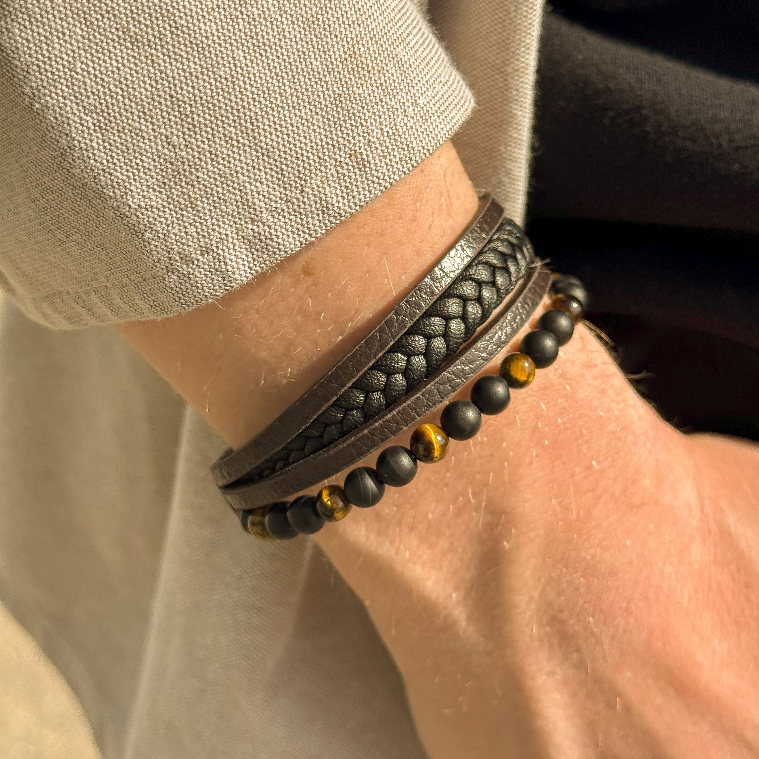 Frank 1967 bratara piele wrap margele naturale