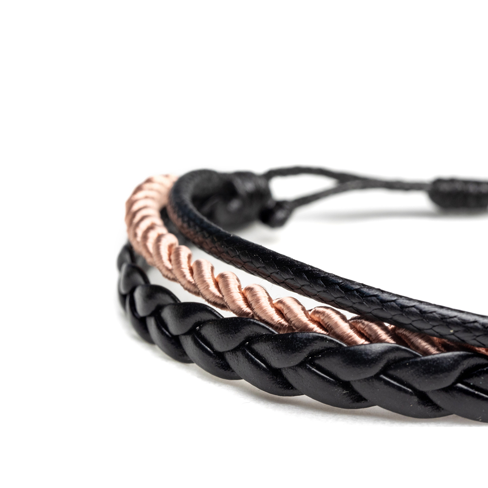 CrisFeather BulbSkin brățară piele negru-bej reglabilă