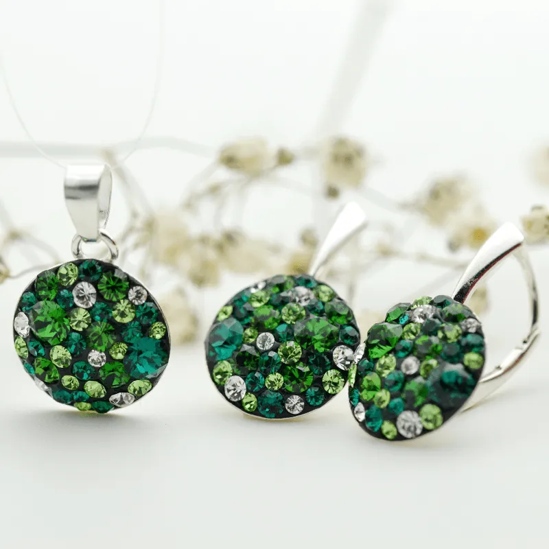 Margeluta.dincristal Chaton Regal Green set argint 14 mm