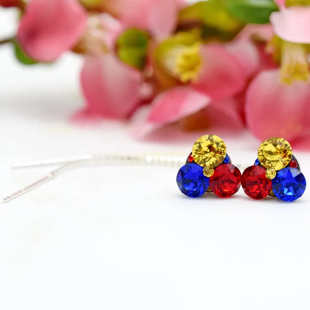 Margeluta.dincristal Trio Chaton Tricolor cercei argint cu lănțișor