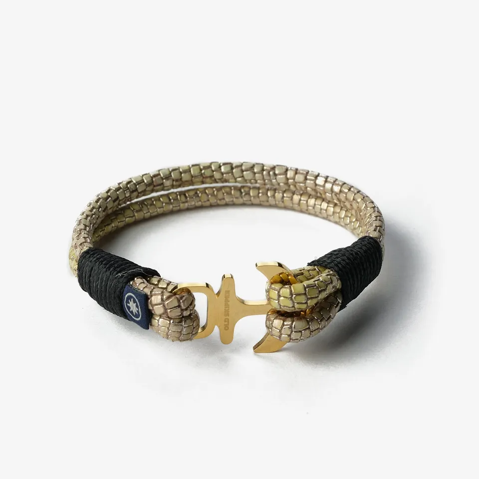 Old Skipper Golden Serpent Anchor brățară piele nappa aur-negru