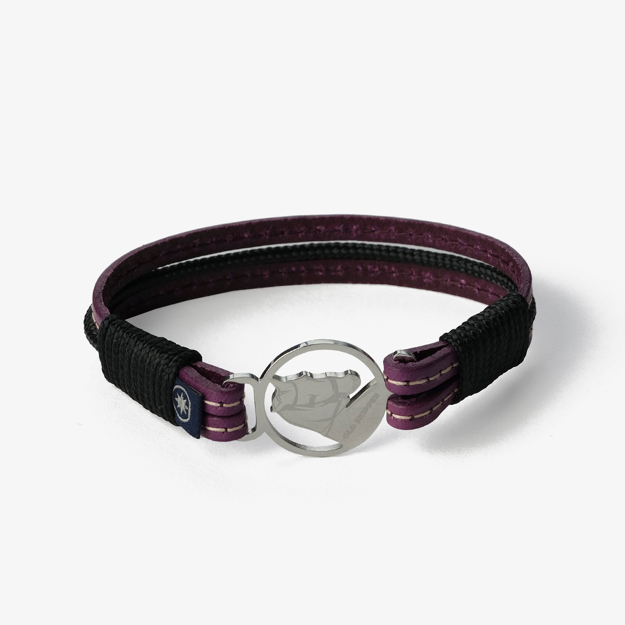 Old Skipper Plum Dream bratara piele mov-negru ancora