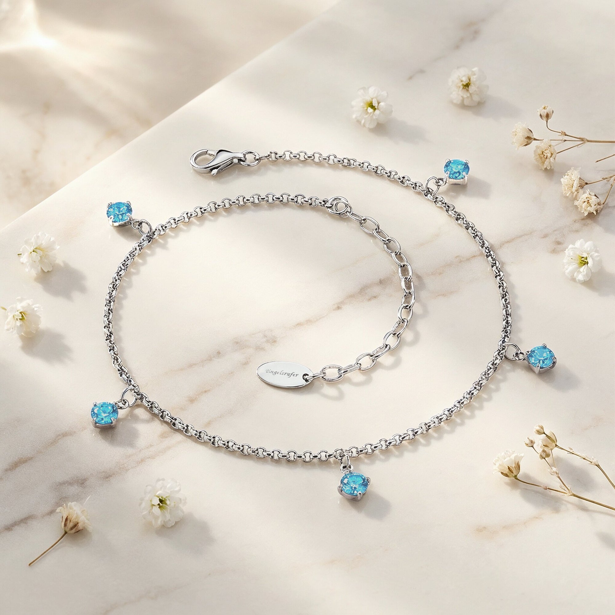 Engelsrufer Shiny bratara picior otel zirconia albastra