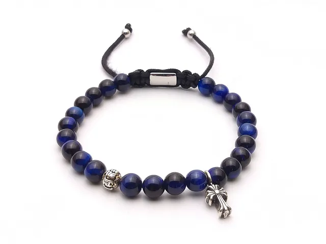 Dualstax Cross bratara dama tiger eye albastru 6mm