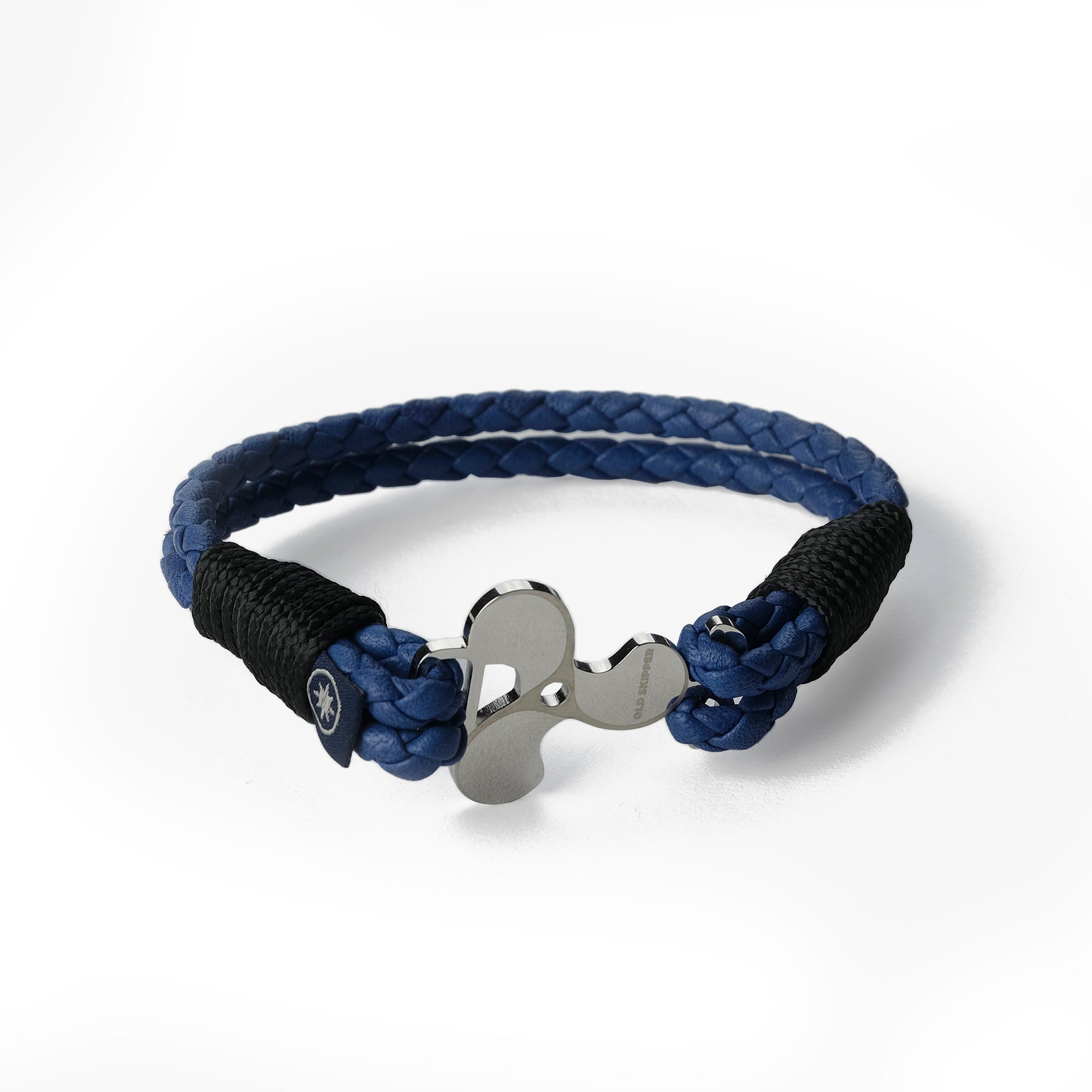 Old Skipper Blue Wave Braided Nappa brățară piele elice albastru