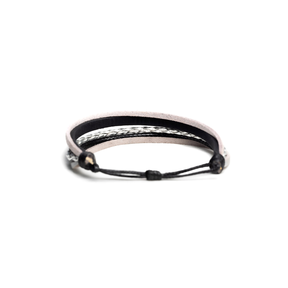 CrisFeather DarkSquad bratara piele negru-argintiu reglabila