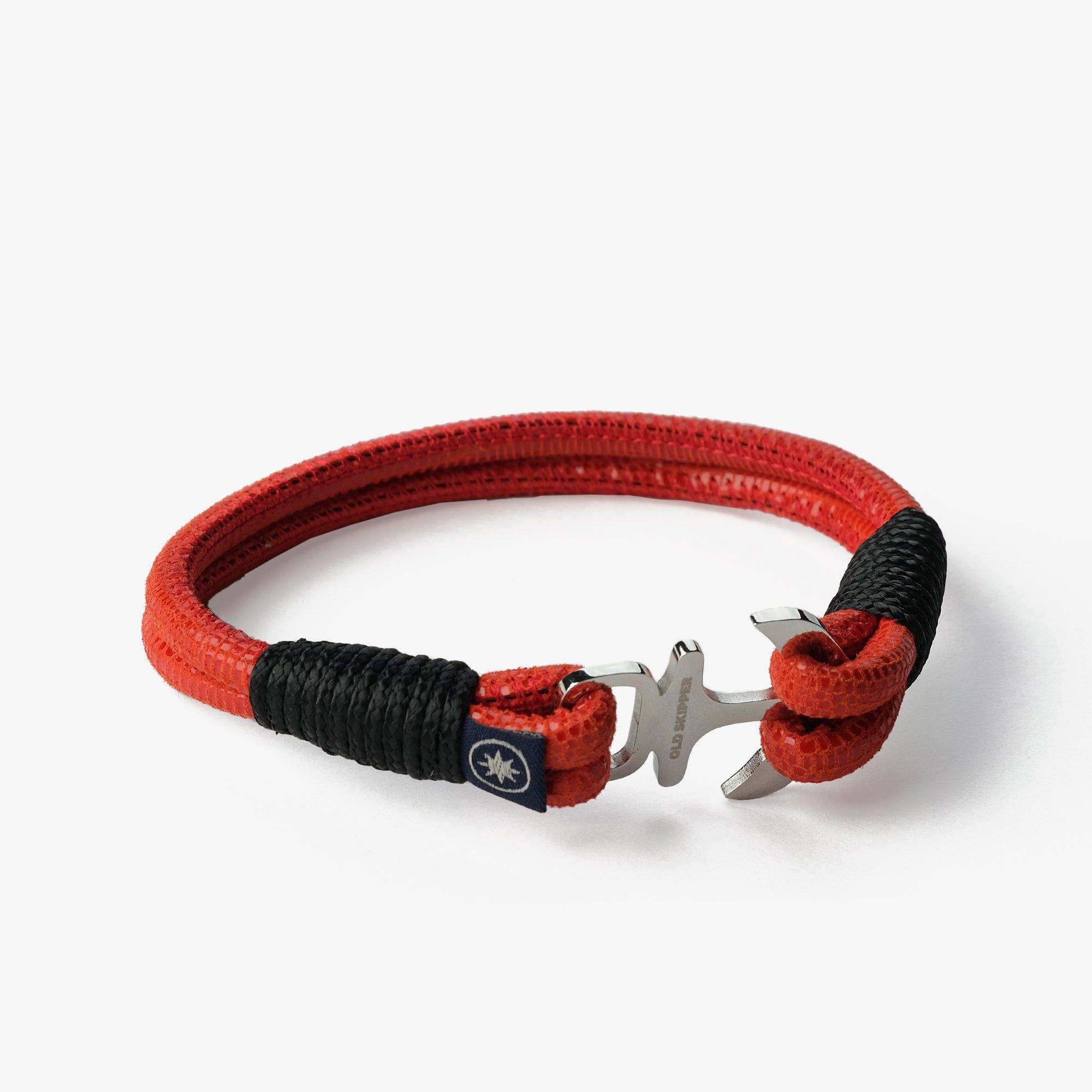 Old Skipper Lizzard bratara piele rosie ancora