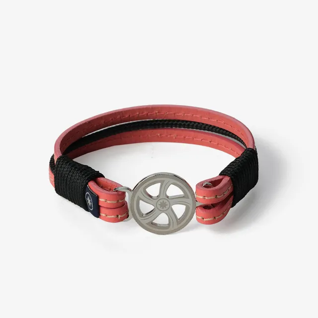 Old Skipper Coral Breeze Wheel brățară piele roz-negru cusută