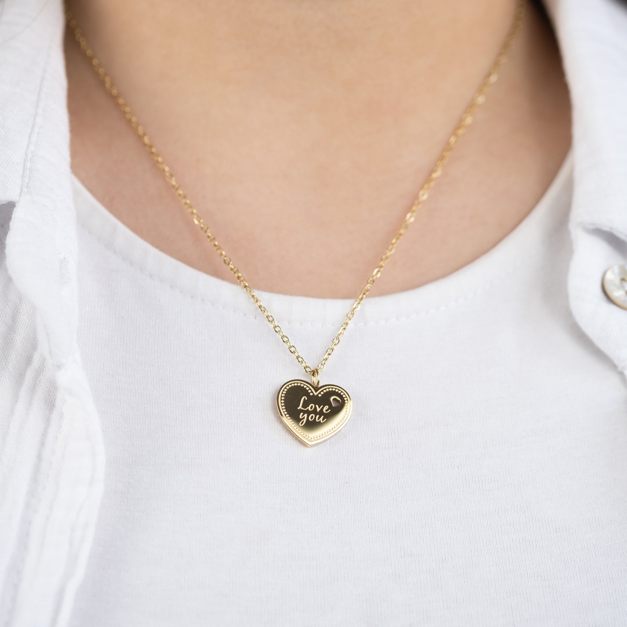 MySteel Love You colier oțel auriu inimă felicitare cadou