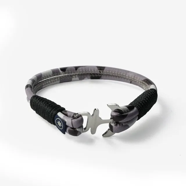 Old Skipper Seafaring Camo bratara piele ancora gri camuflaj