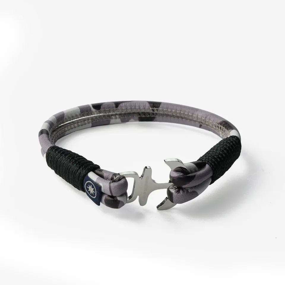 Old Skipper Seafaring Camo bratara piele ancora gri camuflaj