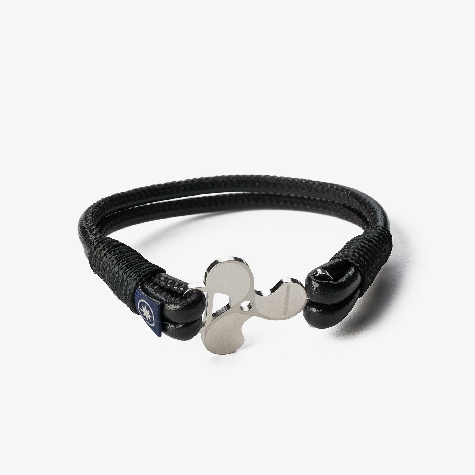 Old Skipper Black Metallic bratara piele nappa ancora negru