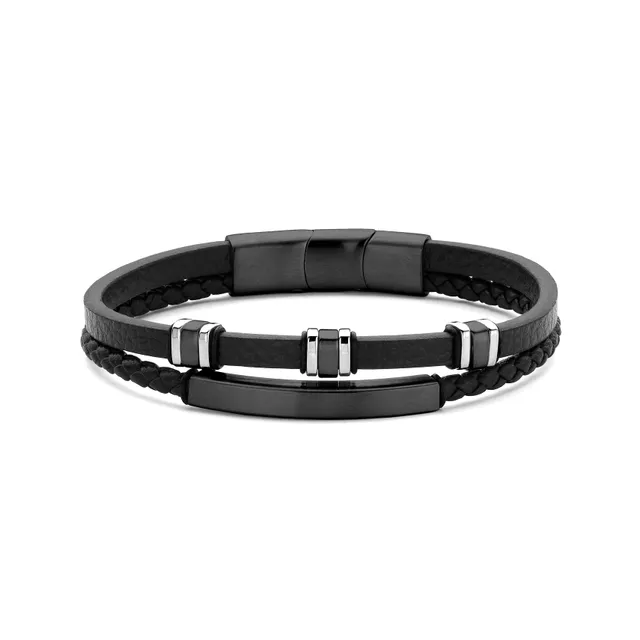 Frank 1967 Double Leather Steel Clasp brățară neagră