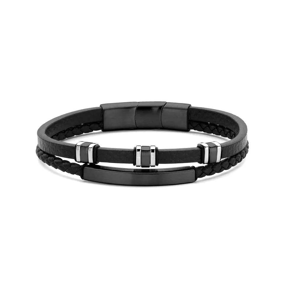 Frank 1967 Double Leather Steel Clasp brățară neagră