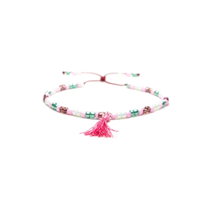 CrisFeather Iris brățară gleznă ciucure roz mărgele