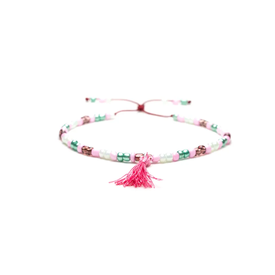 CrisFeather Iris brățară gleznă ciucure roz mărgele