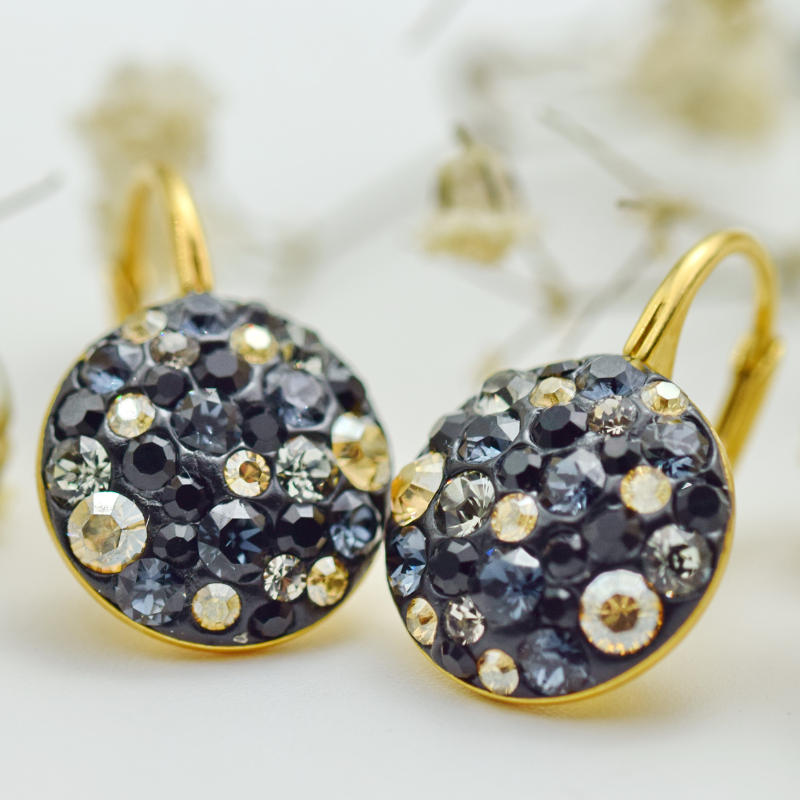 Margeluta.dincristal Chaton Ball Black & Golden cercei aurii 12 mm