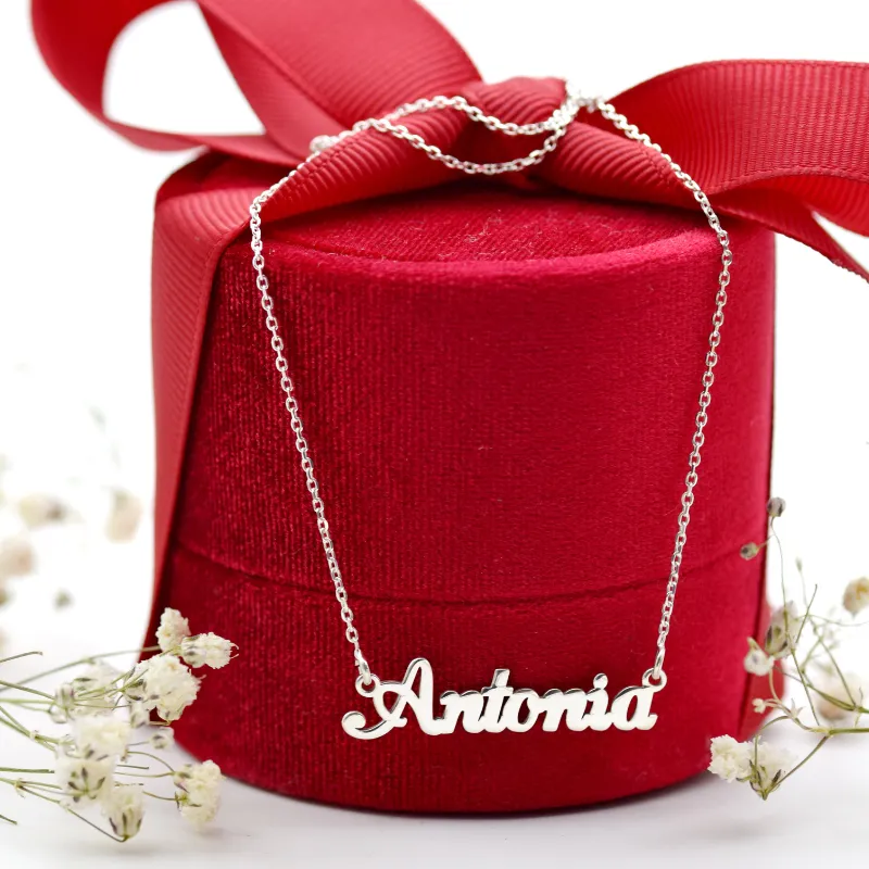 Mărgeluța din Cristal lănțișor cu nume argint 925 personalizat 40 cm