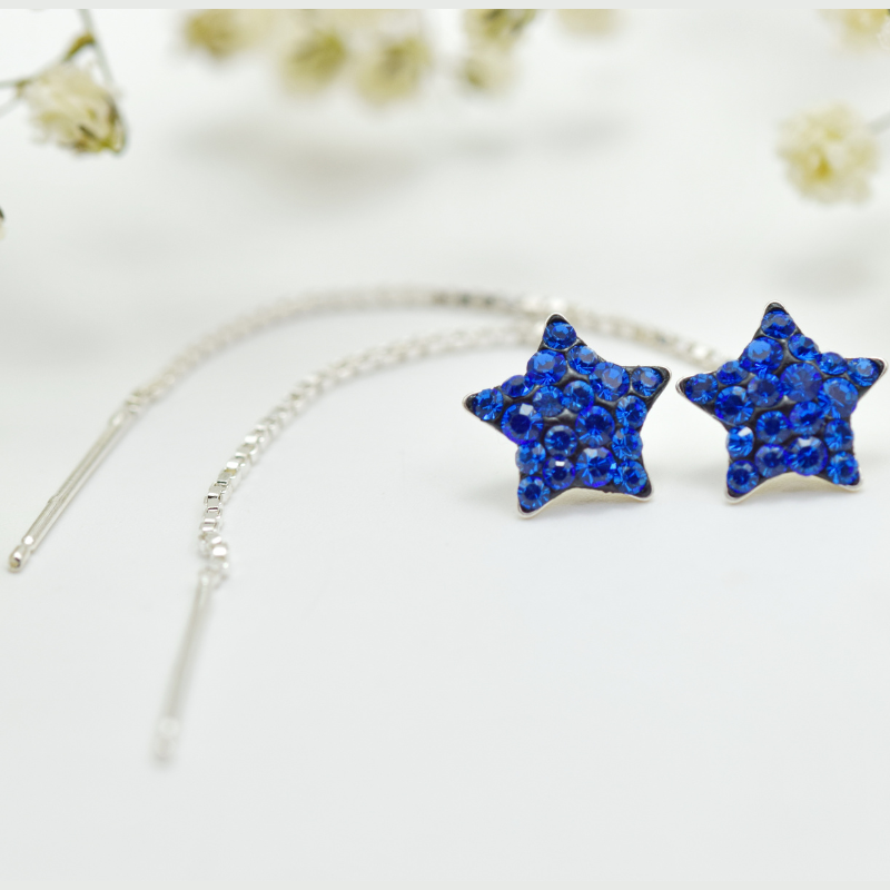 Margeluta.dincristal Stelute cercei lungi argint 925 albastru