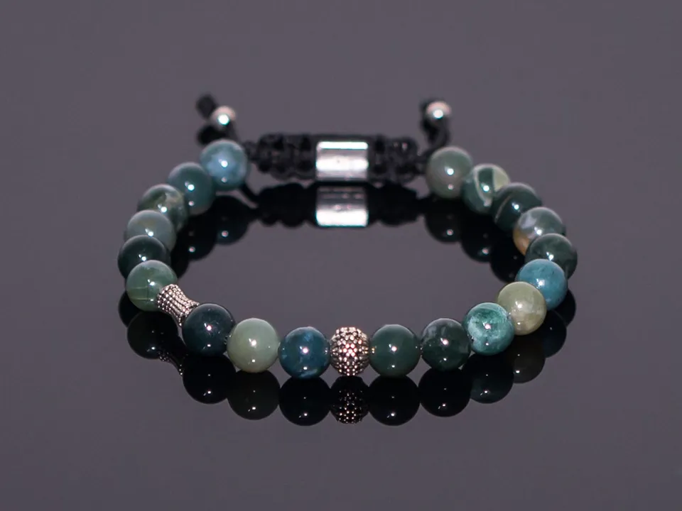 Dualstax Agat Moss brățară unisex agat verde reglabilă
