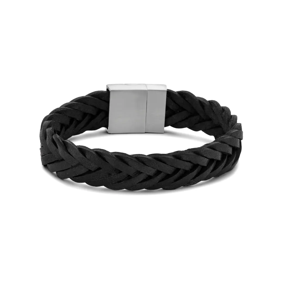 Frank 1967 Flat Rugged bratara piele negru-argintiu