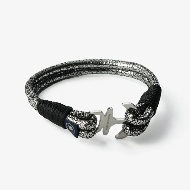 Old Skipper Silver Horizon Anchor bratara piele argintie