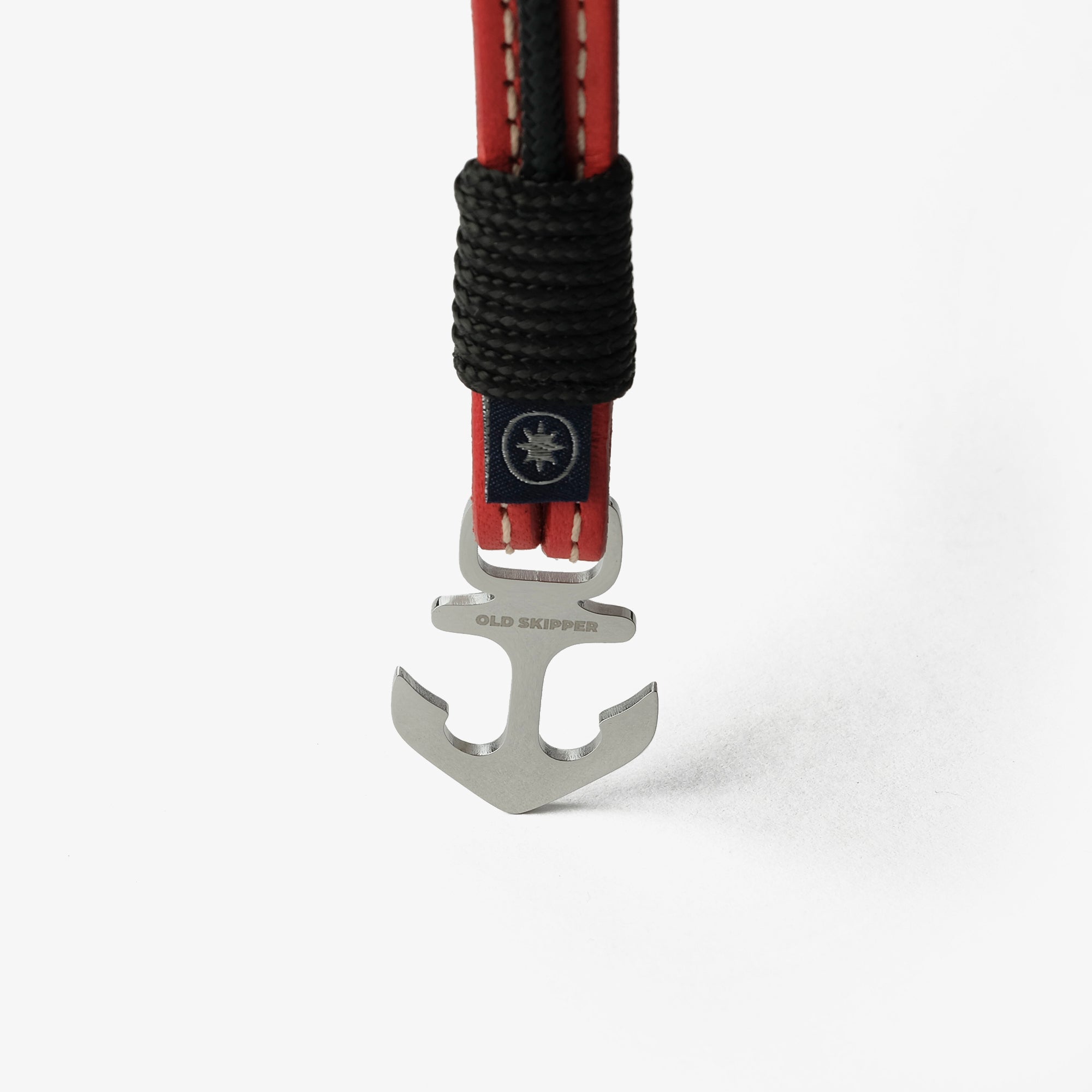 Old Skipper Crimson Tide bratara piele rosu-negru ancora