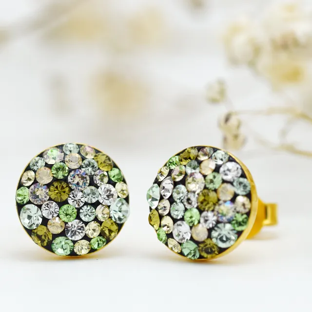 Margeluta.dincristal Chaton Ball Olivine cercei argint aurit 10 mm