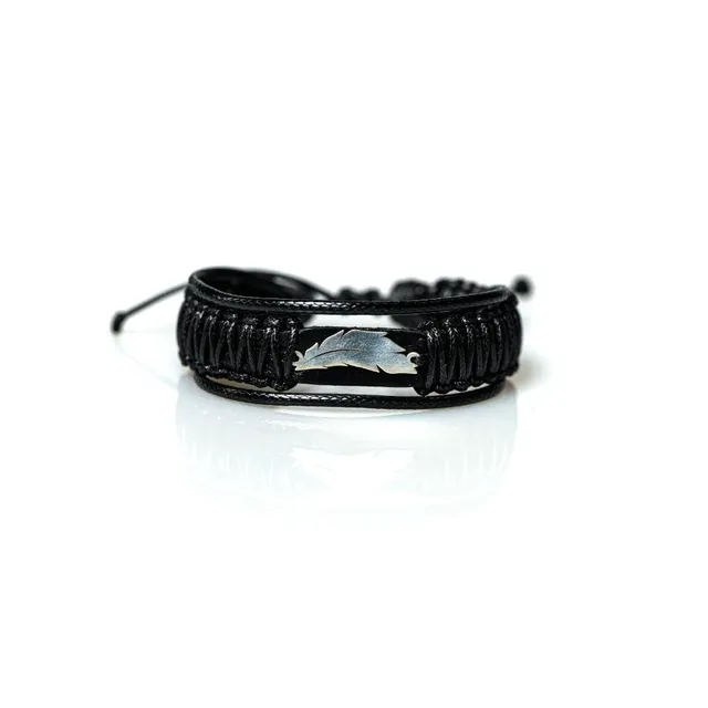 CrisFeather Feather 925 brățară piele neagră unisex