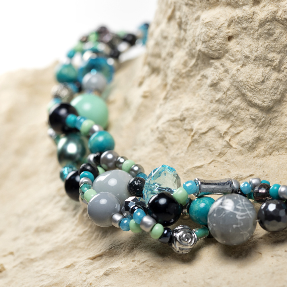 CrisFeather Nature Leda colier turquoise gri negru