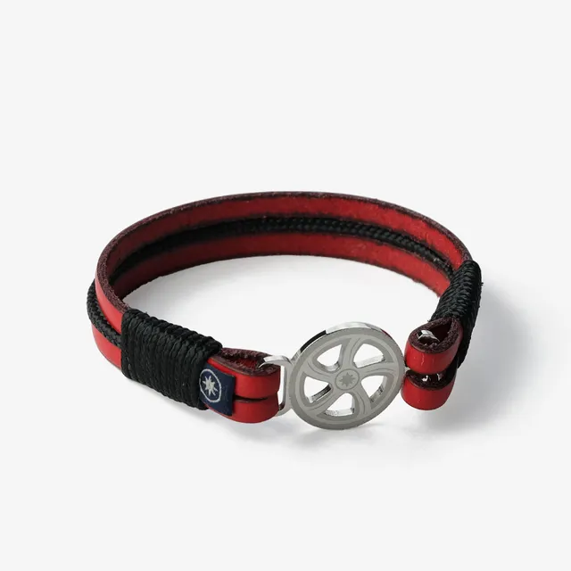 Old Skipper Scarlet bratara piele rosu-negru ancora